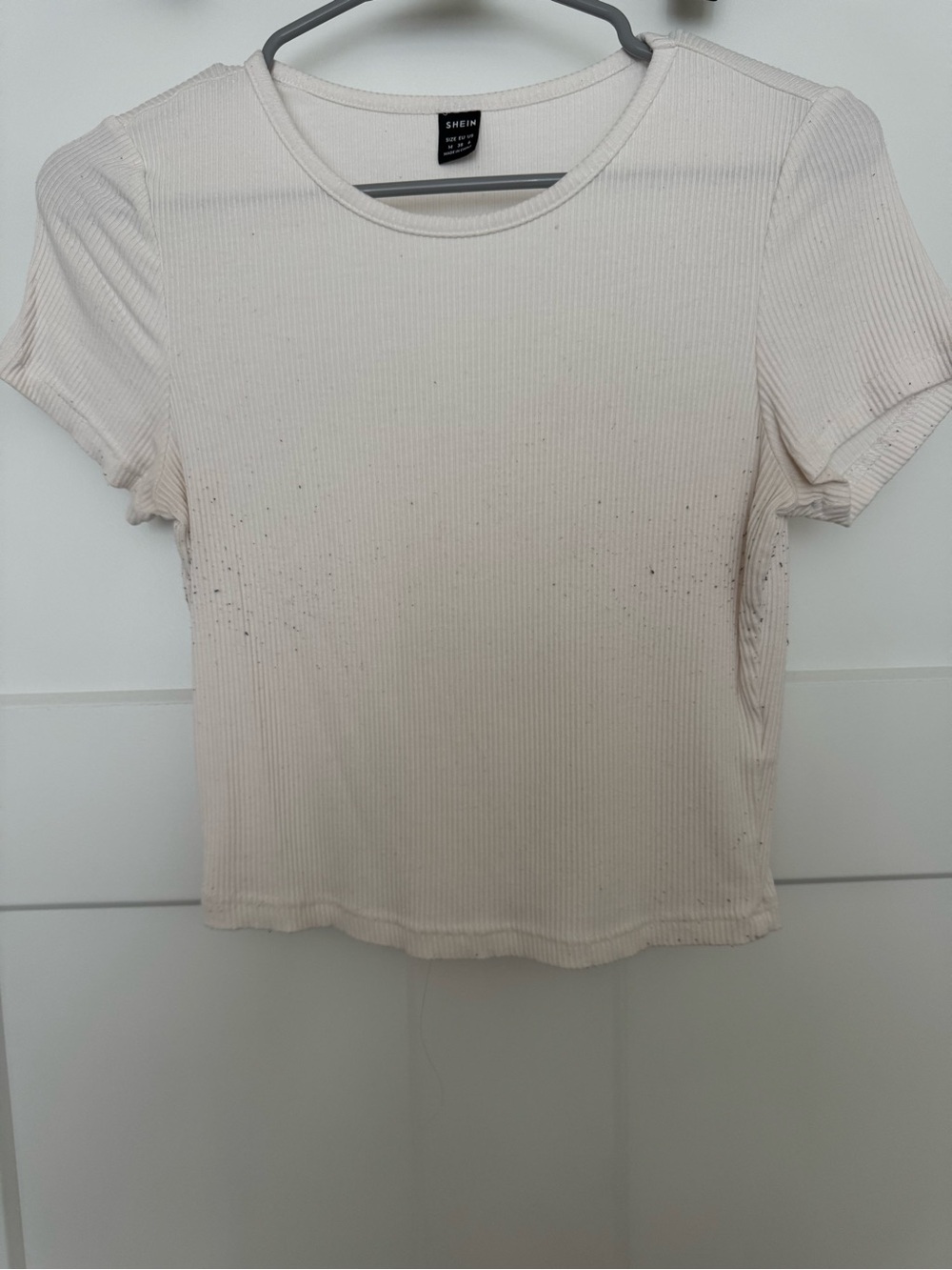 SHEIN Cream Ribbed Short Sleeve Tee